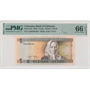 Lithuania, 1 Litas - AAB - PMG 66 EPQ