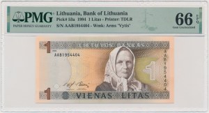Lituanie, 1 lit 1994 - AAB - PMG 66 EPQ