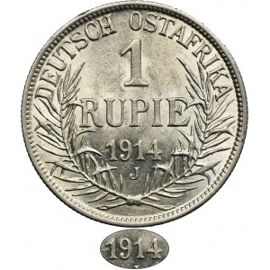 German, German East Africa, Wilhelm II, 1 Rupie Hamburg 1914 J - RARE