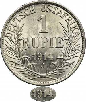 German, German East Africa, Wilhelm II, 1 Rupie Hamburg 1914 J - RARE