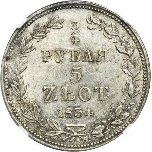 3/4 rouble = 5 zloty Warsaw 1834 MW - NGC UNC DETAILS - RARE