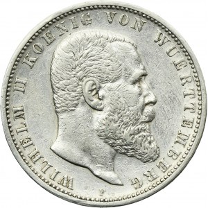 Germany, Kingdom of Württemberg, Wilhelm II, 5 Mark Stuttgart 1902 F