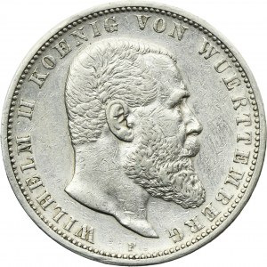 Germany, Kingdom of Württemberg, Wilhelm II, 5 Mark Stuttgart 1902 F