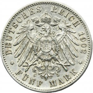 Germany, Kingdom of Württemberg, Wilhelm II, 5 Mark Stuttgart 1902 F