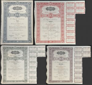 6% Pożyczka Narodowa 1934, obligacje 50 zł, 100 zł, 500 zł, 1.000 zł - zestaw 4 szt.