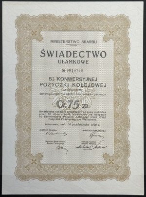 5% Conversion Railway Loan 1926, fractional certificate 0.75 zloty