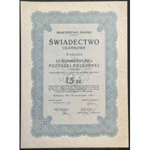 5% Konwersyjna Pożyczka Kolejowa 1926, świadectwo ułamkowe 15 zł