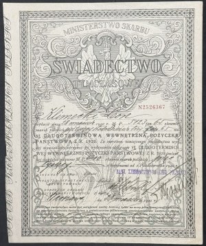 5% Long-term State Loan, temporary certificate 1920, value entered by hand