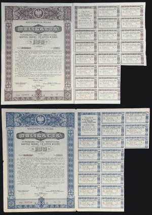 3% Premium Investment Loan 1935, PLN 100 bonds issue I and II - set of 2 pcs.
