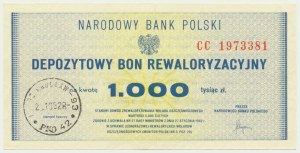 Deposit Revaluation Voucher, 1,000 zloty