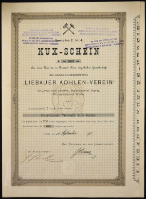 KUX-SCHEIN Liebauer Kohlen Verein, Lubawka Mine, 1 kuks 1875