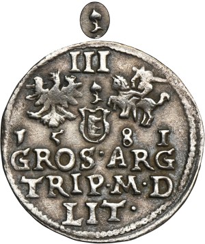 Stephen Bathory, 3 Groschen Vilnius 1581 - VERY RARE, Leliwa coat of arms on the obverse and leaf with two tails