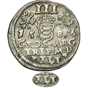 Stefan Batory, Trojak Wilno 1586 - bez herbu Prus, LLT na rewersie