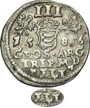 Stephen Bathory, 3 groschen Vilnius 1586 - LLT on the reverse