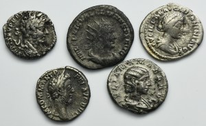 Ensemble, Empire romain, deniers et antoniniens (5 pièces).