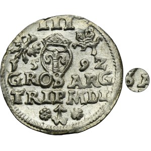Zygmunt III Waza, Trojak Wilno 1592 - NIENOTOWANY, brak kropki po GROS