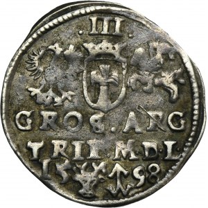 Zygmunt III Waza, Trojak Wilno 1598 - RZADKI, głowa wołu i herb Chalecki