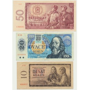 Czechoslovakia and Slovakia, set 10-50 Korun 1960-93 (3 pcs.)