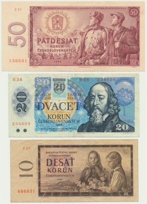 Czechoslovakia and Slovakia, set 10-50 Korun 1960-93 (3 pcs.)
