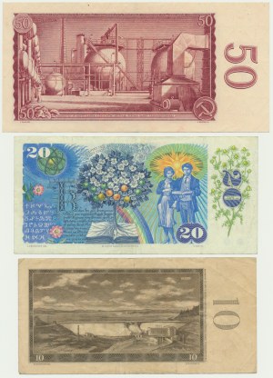 Czechoslovakia and Slovakia, set 10-50 Korun 1960-93 (3 pcs.)