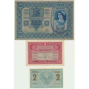 Austria, set 2-1.000 Kronen 1902-17 (3 pcs.)