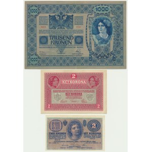 Austria, set 2-1.000 Kronen 1902-17 (3 pcs.)