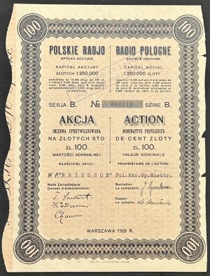 Polskie Radio S.A., 100 zł 1926, Serja B