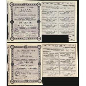 Przemysł i Eksport Leśny S.A., 25 x 1.000 mkp, 1921 oraz 1922 - zestaw 2 szt.
