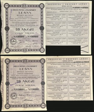 Przemysł i Eksport Leśny S.A., 25 x 1.000 mkp, 1921 oraz 1922 - zestaw 2 szt.