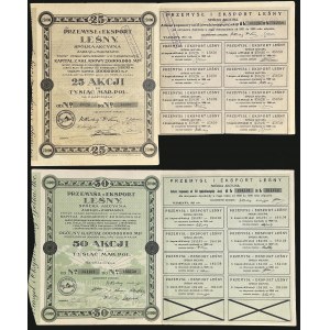 Przemysł i Eksport Leśny SA, 25 x 1.000 mkp 1921 i 50 x 1.000 1923 - zestaw 2 szt.