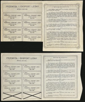 Przemysł i Eksport Leśny SA, 25 x 1.000 mkp 1921 i 50 x 1.000 1923 - zestaw 2 szt.