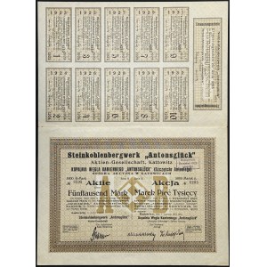Kopalnia Węgla Kamiennego Antonsgluck (Szczęście Antoniego), 5.000 mkp 1923, Ser. B