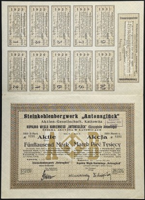 Antonsgluck (Antony's Luck) coal mine, 5,000 mkp 1923, Ser. B