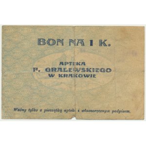Kraków, Apteka E. Gralewskiego, 1 korona 1919 - RZADKIE