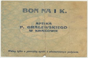 Kraków, Apteka E. Gralewskiego, 1 korona 1919 - RZADKIE