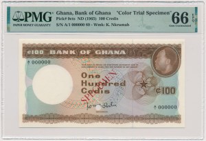 Ghana, 100 credis (1965) - MODÈLE - Échantillon couleur - PMG 66 EPQ