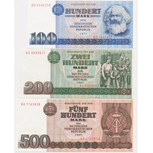 Germany, DDR, set 100-500 Mark 1975-85 (3 pcs.)