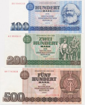 Germany, DDR, set 100-500 Mark 1975-85 (3 pcs.)
