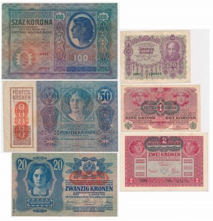 Austria, set 1-100 Kronen 1912-22 (6 pcs.)