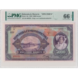Bohemia and Moravia, 5,000 Korun 1943 - SPECIMEN - PMG 66 EPQ