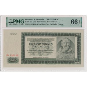 Bohemia and Moravia, 1,000 Korun 1942 - SPECIMEN - PMG 66 EPQ