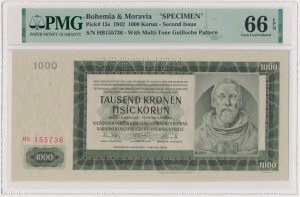 Bohemia and Moravia, 1,000 Korun 1942 - SPECIMEN - PMG 66 EPQ