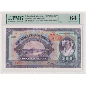 Bohemia and Moravia, 5,000 Korun 1943 - SPECIMEN - PMG 64