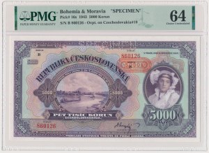 Bohemia and Moravia, 5,000 Korun 1943 - SPECIMEN - PMG 64