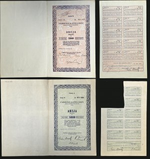Fabryka Kapeluszy S.A. w Myślenicach, 10 x 500 mkp 1921, Emisja A, Ser. XI oraz 5 x 500 mkp 1922, Emisja B, Ser. VII - zestaw 2 szt.