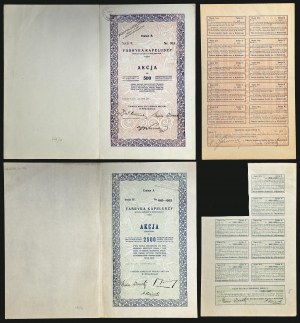 Fabryka Kapeluszy S.A. w Myślenicach, 500 mkp 1922, Emisja B, Ser. II oraz 5 x 500 mkp 1921, Emisja A, Ser. IV - zestaw 2 szt.