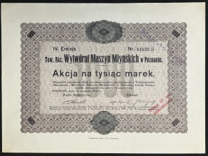Wytwórnia Maszyn Młyńskich Towarzystwo Akcyjne w Rogoźnie, 1.000 mkp 1921, Emisja IV