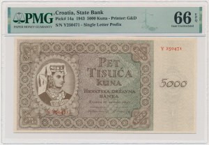 Croatia, 5.000 Kuna 1943 - PMG 66 EPQ