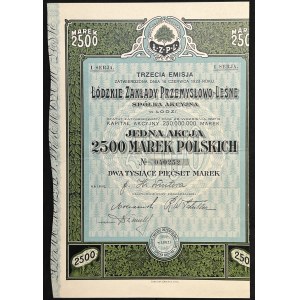 Łódzkie Zakłady Przemysłowo-Leśne S.A., 2.500 mkp, 1923, Emisja III Seria I