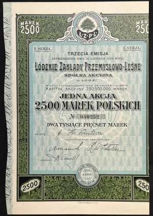 Łódzkie Zakłady Przemysłowo-Lesne S.A., 2,500 mkp, 1923, Issue III Series I
